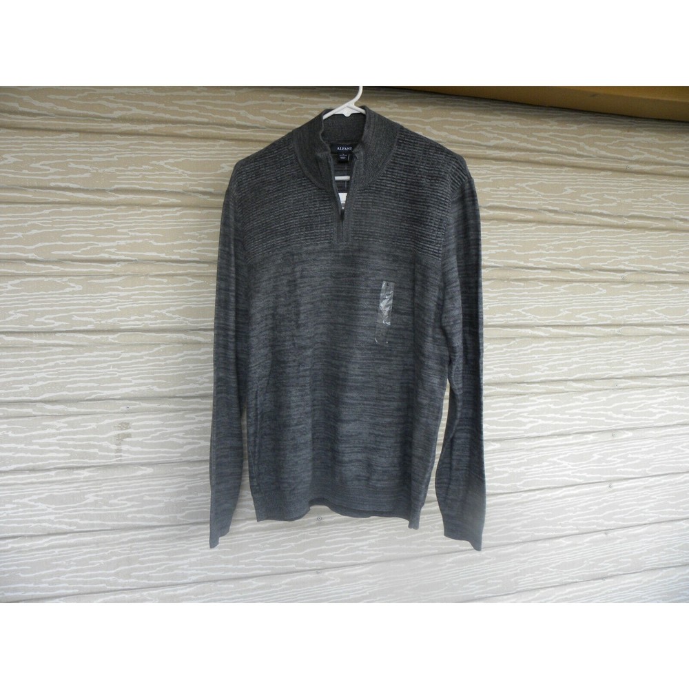 NEW Alfani  Men's Sweater Size L HTHR Onyx Quarter Zip Heather 100% Cotton